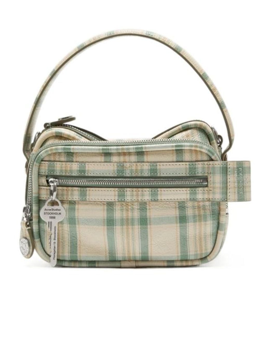 Acne Gray Check-Print Leather Cross Body Bag