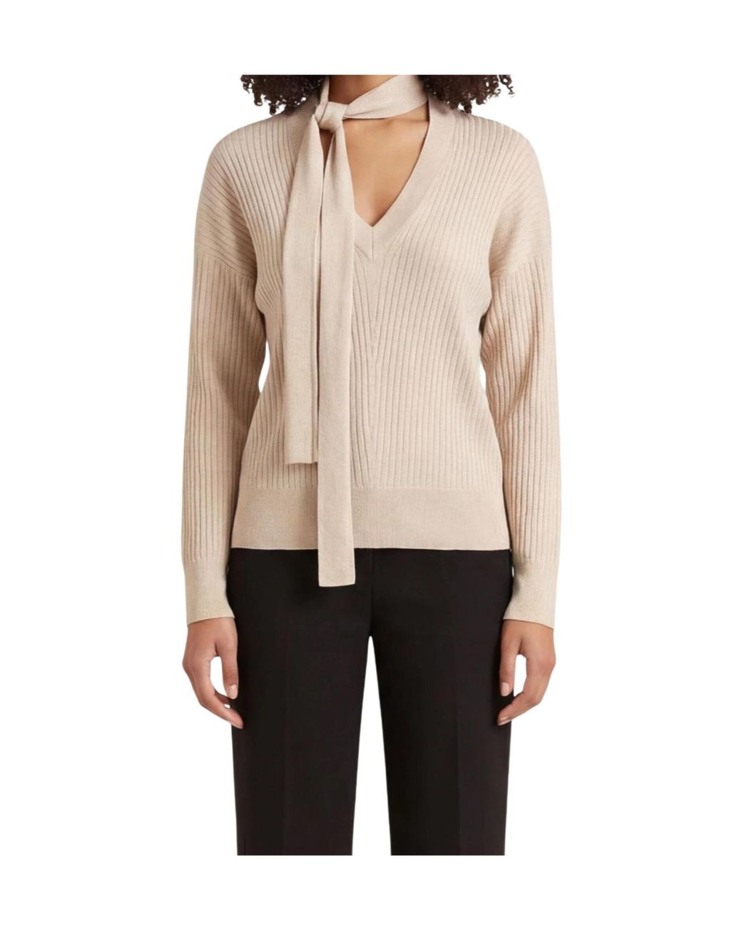 Liu Jo Natural V-Neck Long-Sleeve Sweater