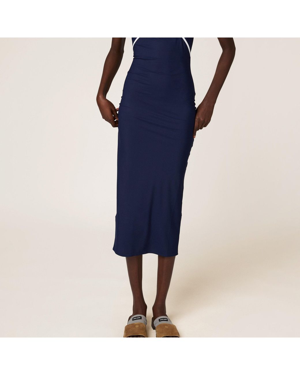 Miu Miu Blue Stretch Jersey Midi-Dress