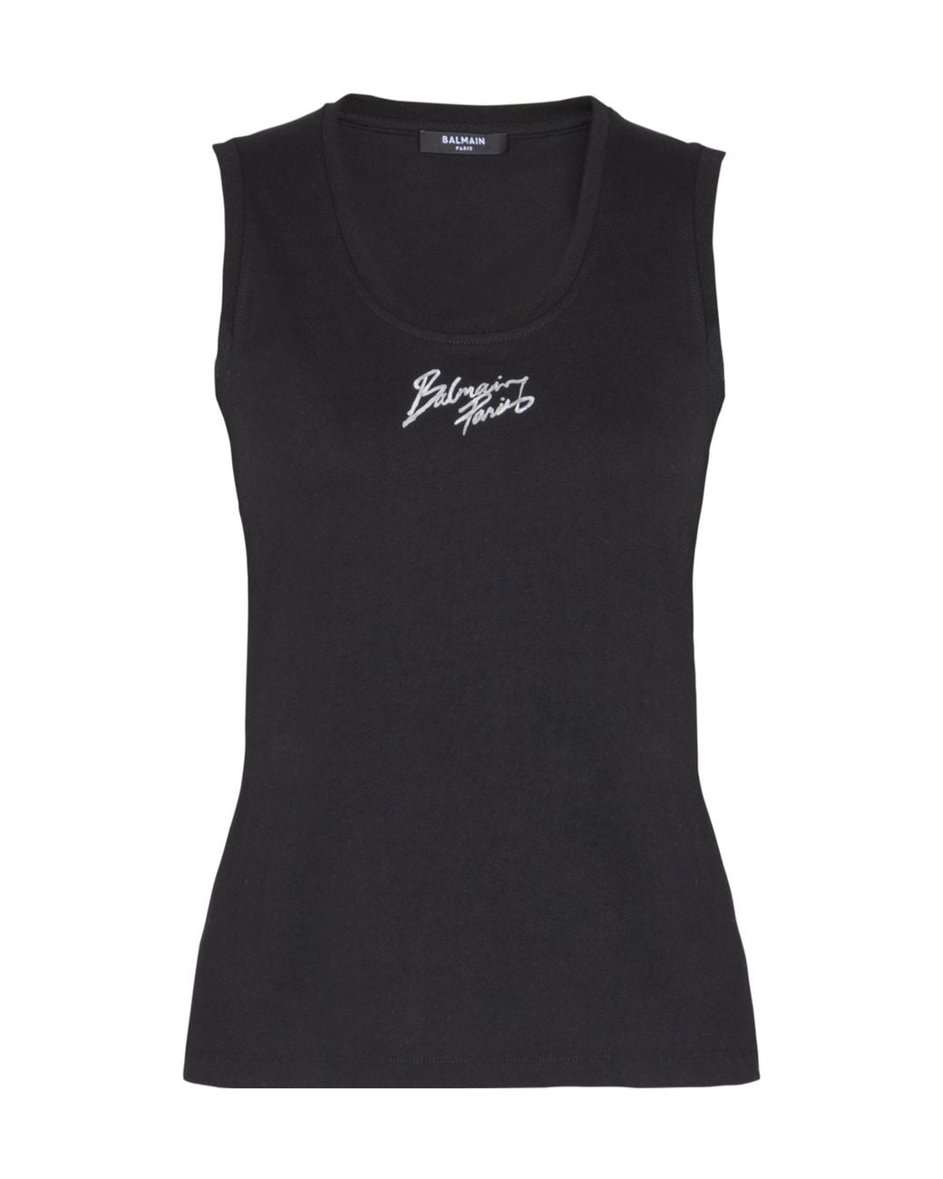 Balmain Black Brushed Logo Printed Relaxed Tank Top