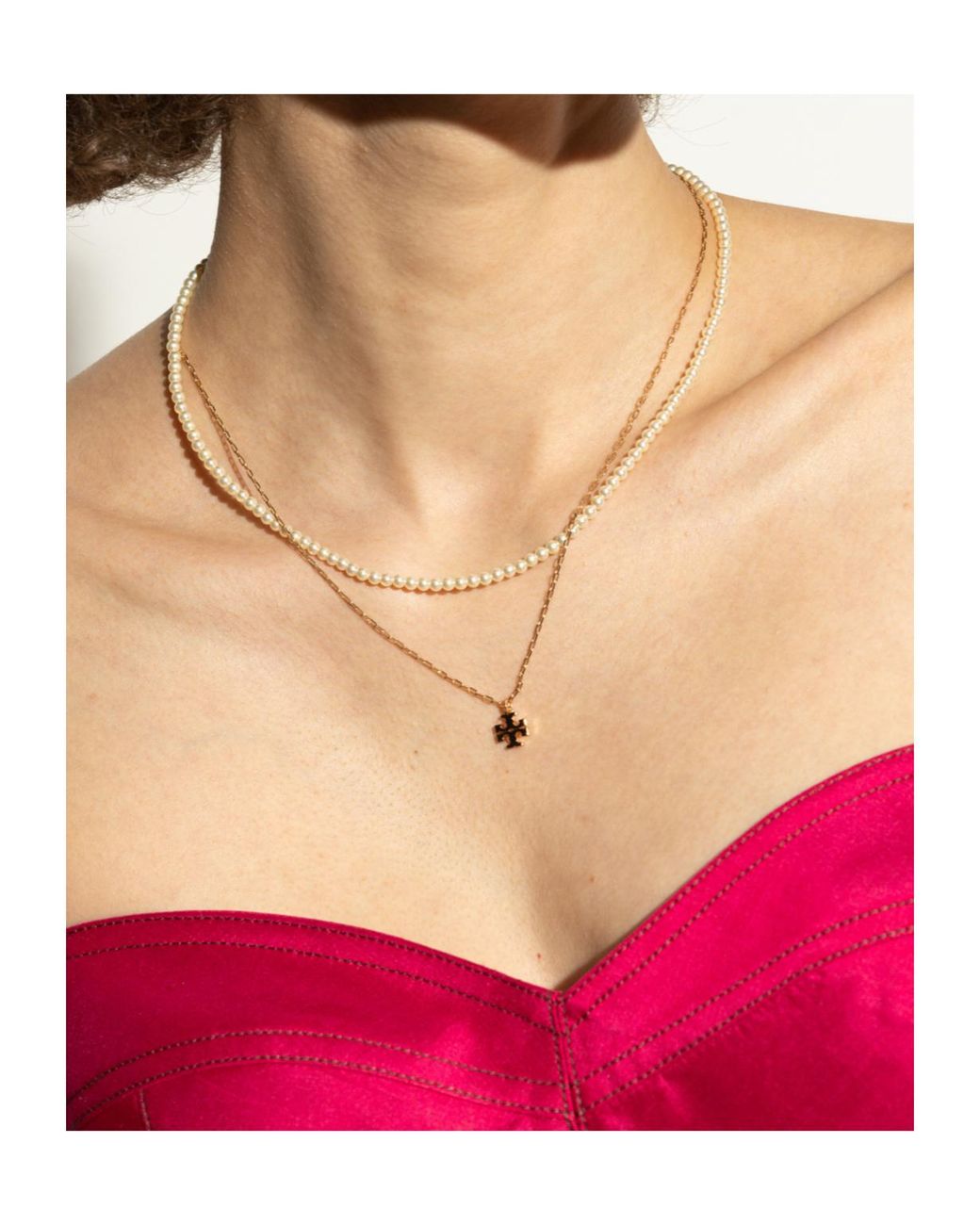 Tory Burch White Kira Layered Necklace