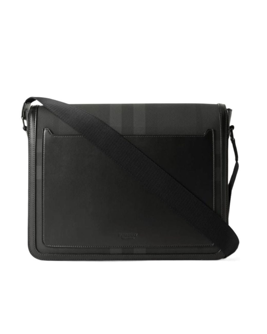 Burberry Black Check-Pattern Logo Plaque Messenger Bag for men