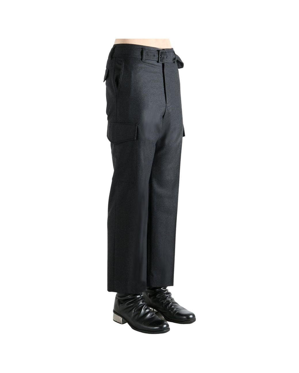 Auralee Black Fulling Flannel Cargo Slacks for men