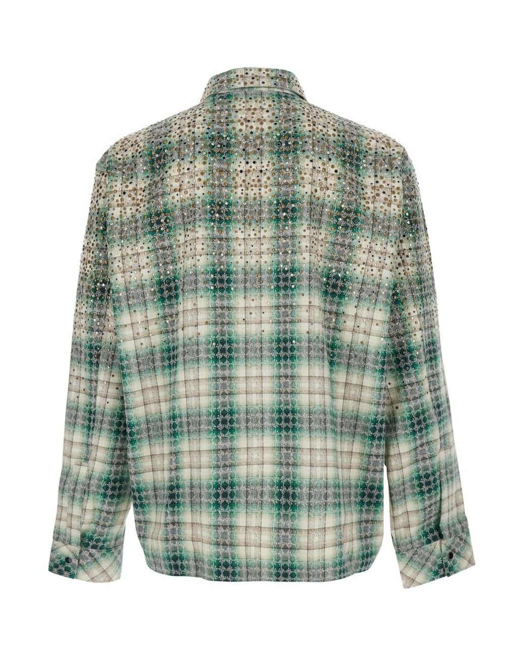 Amiri Green Stud-Embellished Checked Shirt for men