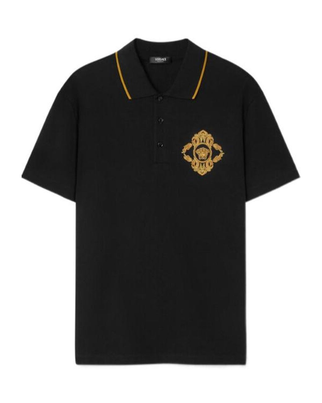 Versace Black Medusa Head Embroidered Short-Sleeved Polo Shirt for men