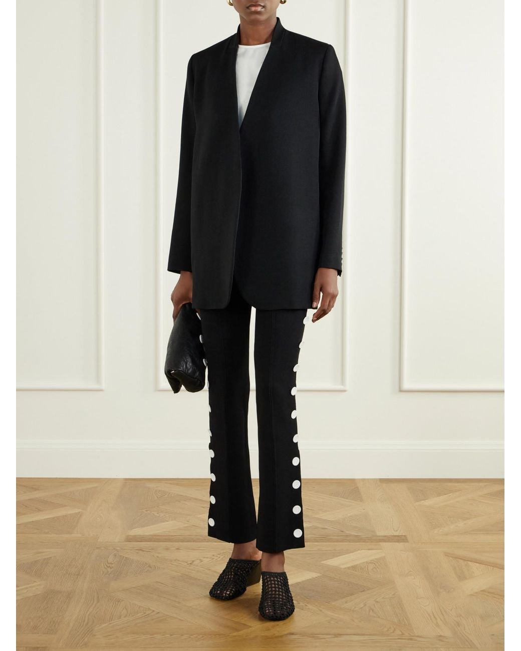 Proenza Schouler Black Martina Button-Embellished Stretch-Jersey Skinny Pants