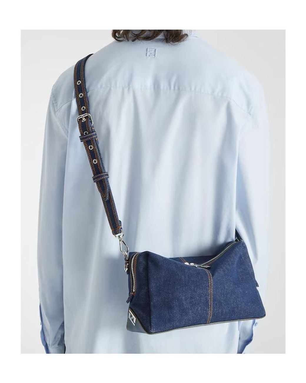 Fendi Blue Lui Medium Denim Shoulder Bag for men