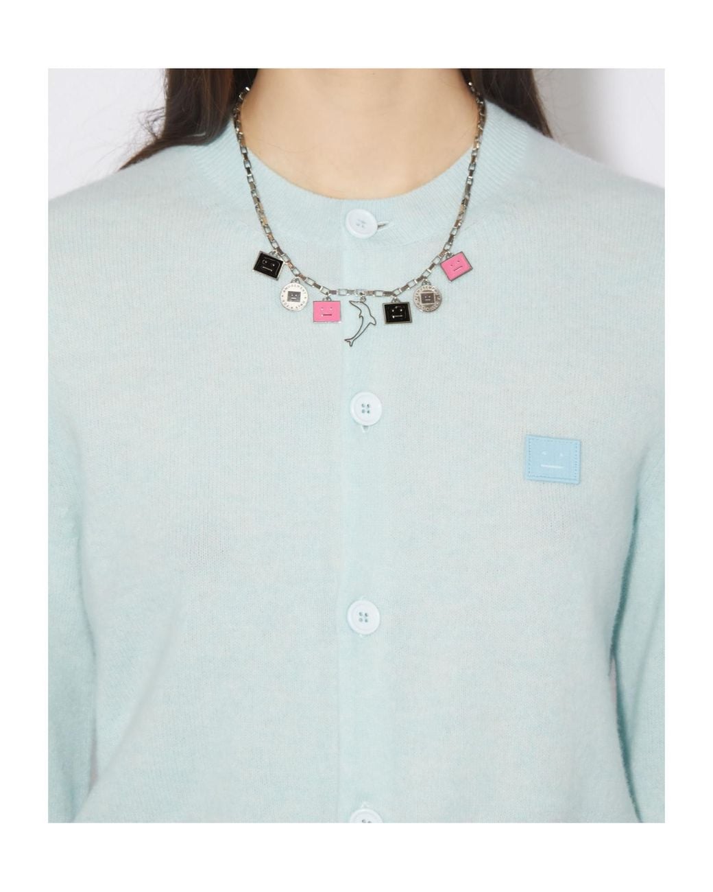 Acne White Face-Plaque Cable-Link Necklace for men