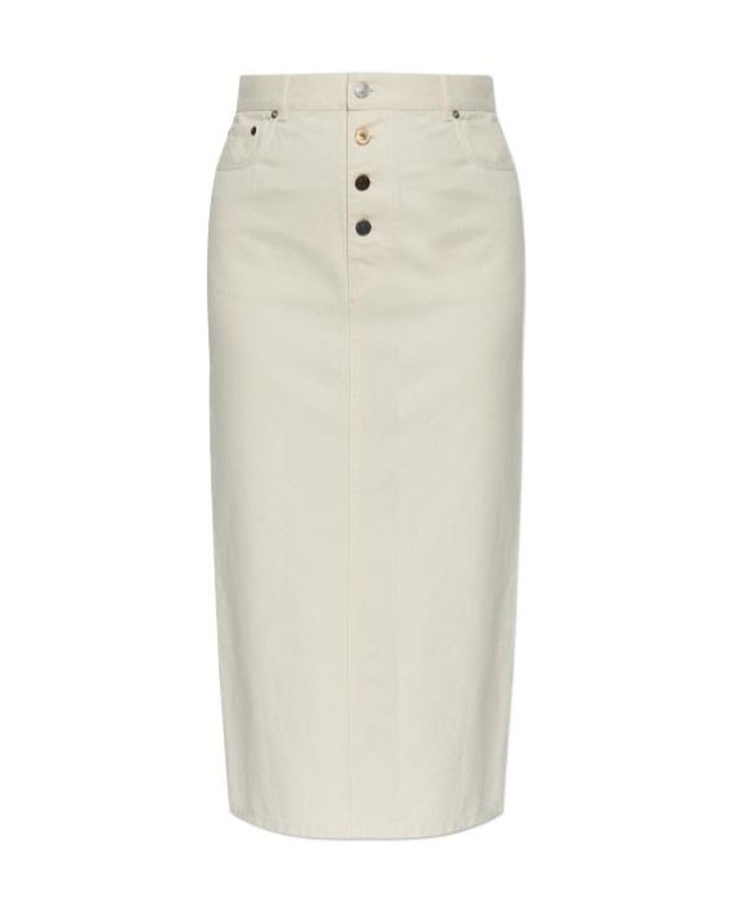 Moschino White Logo Patch Denim Midi Skirt