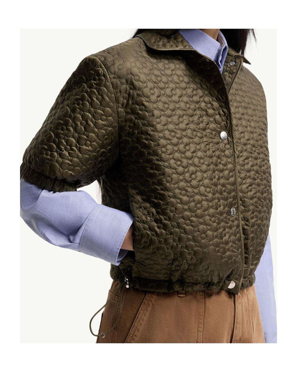 Moncler Green Floral-Quilted Padded Short Sleeve Shirt