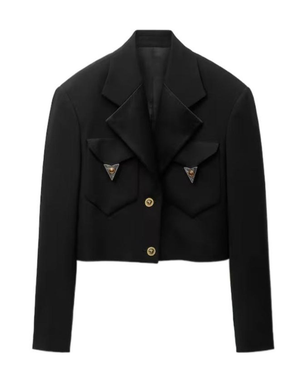 Versace Black Medusa Button Cropped Blazer