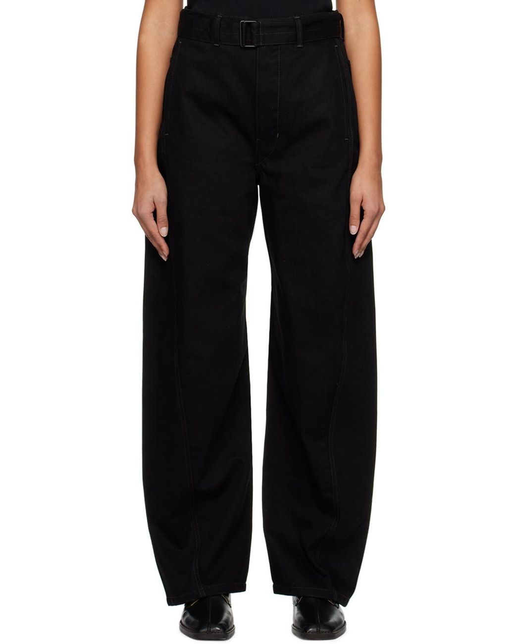 Lemaire Black Belted Straight-Leg Pants for men
