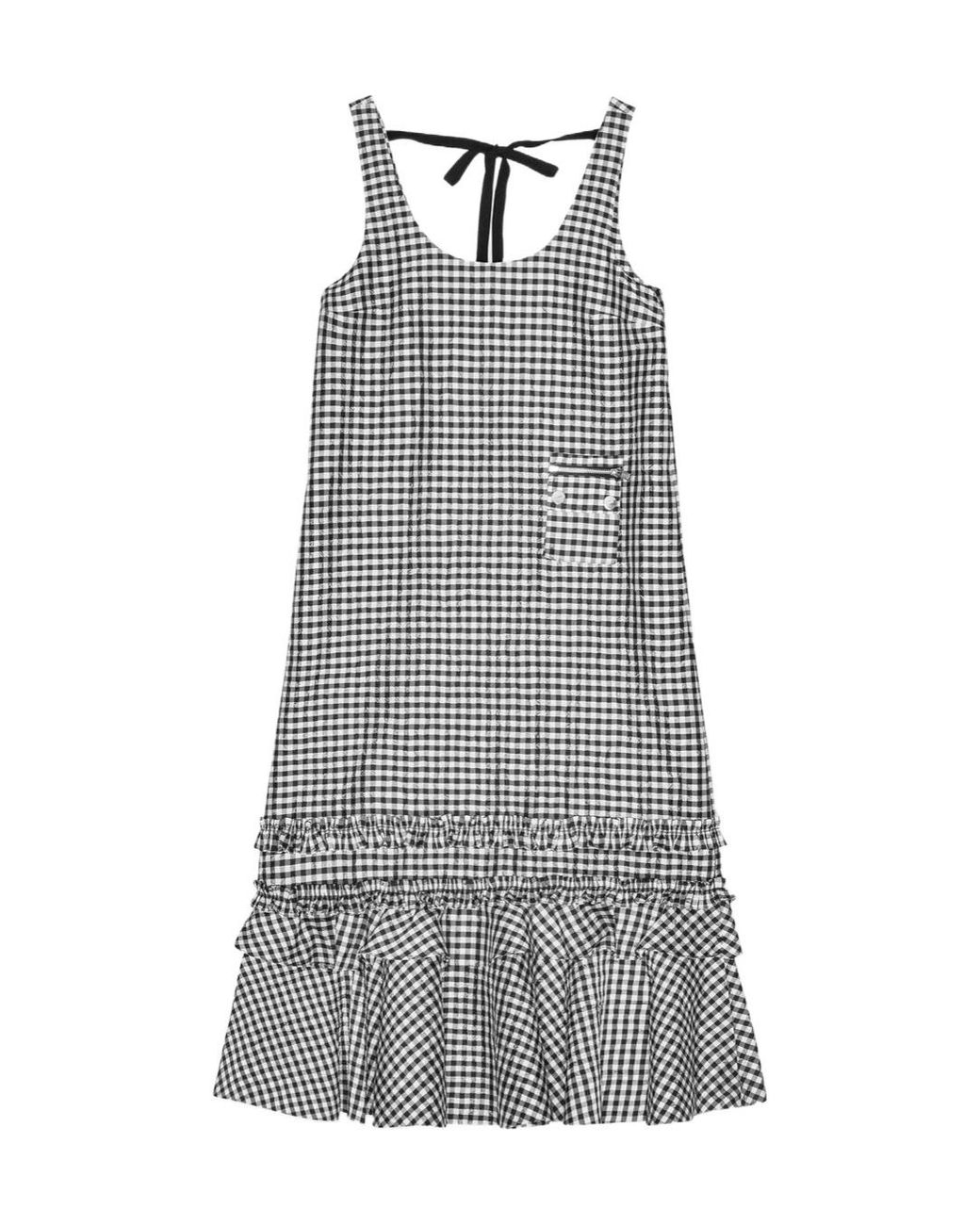 Ganni Gray Checked Sleeveless Midi Dress