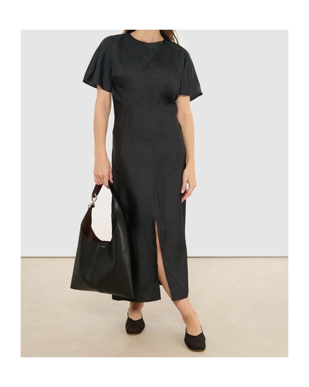 Soeur Black Ella V-Neck Short-Sleeve Midi Dress