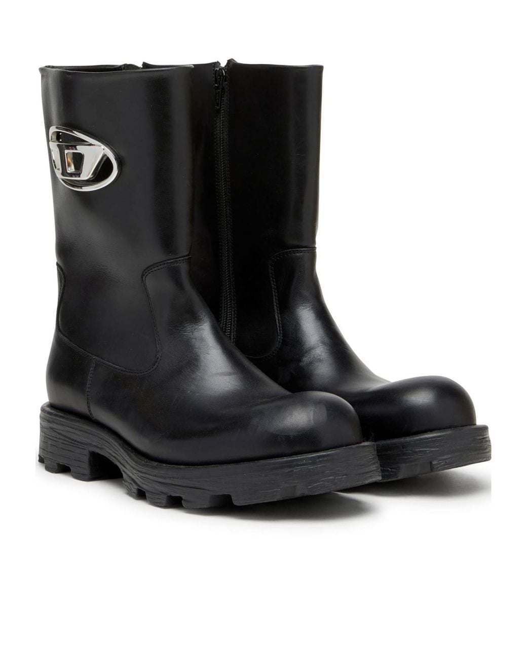 DIESEL Black Mid-Calf Boots With Chunky Sole And Logo Detail
