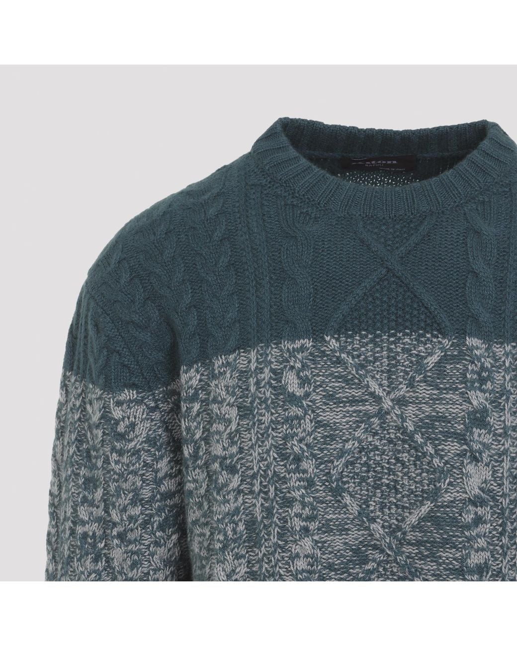 Kiton Blue Color-Block Cable-Knit Sweater for men