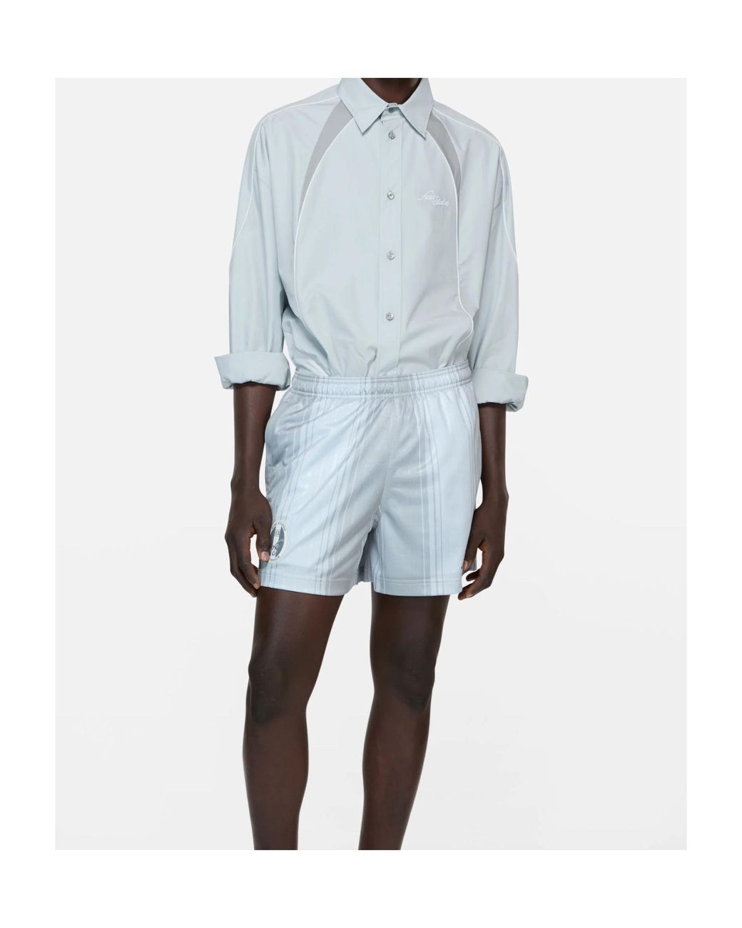 Acne Blue Embroidered Logo Button-Up Shirt for men