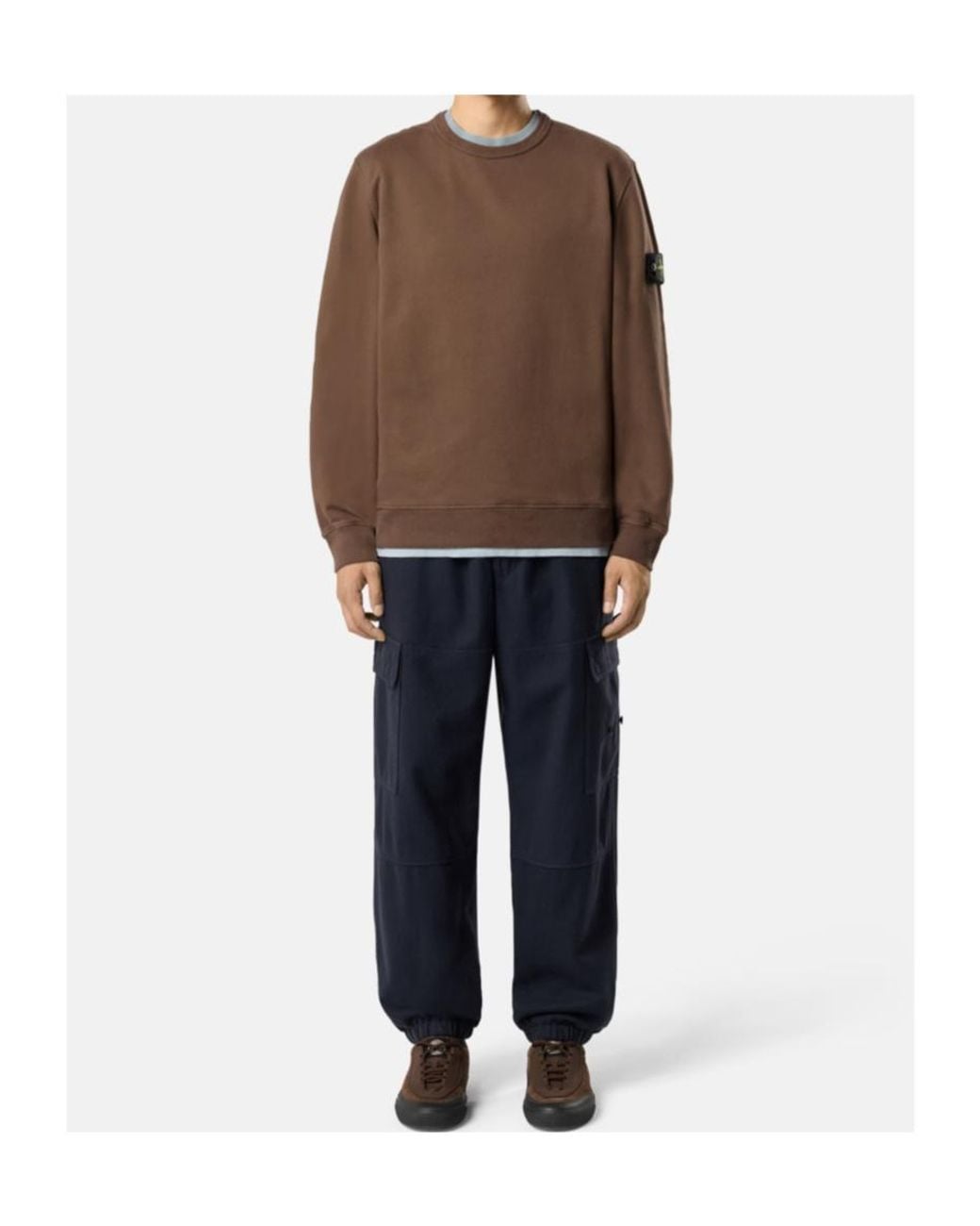 Stone Island Brown Logo Patch Crewneck Sweatshirt for men