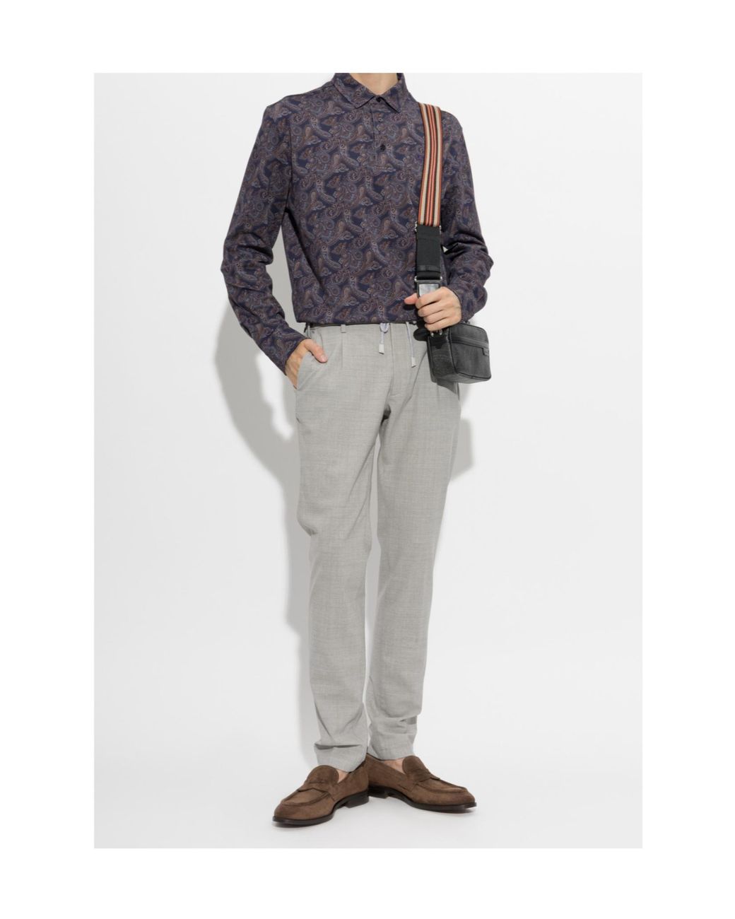 Etro Blue Paisley Long-Sleeve Polo Shirt for men