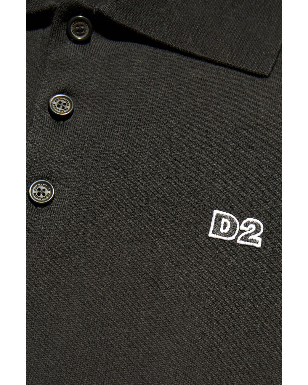 DSquared² Black D2 Logo Embroidered Knitted Polo Shirt for men