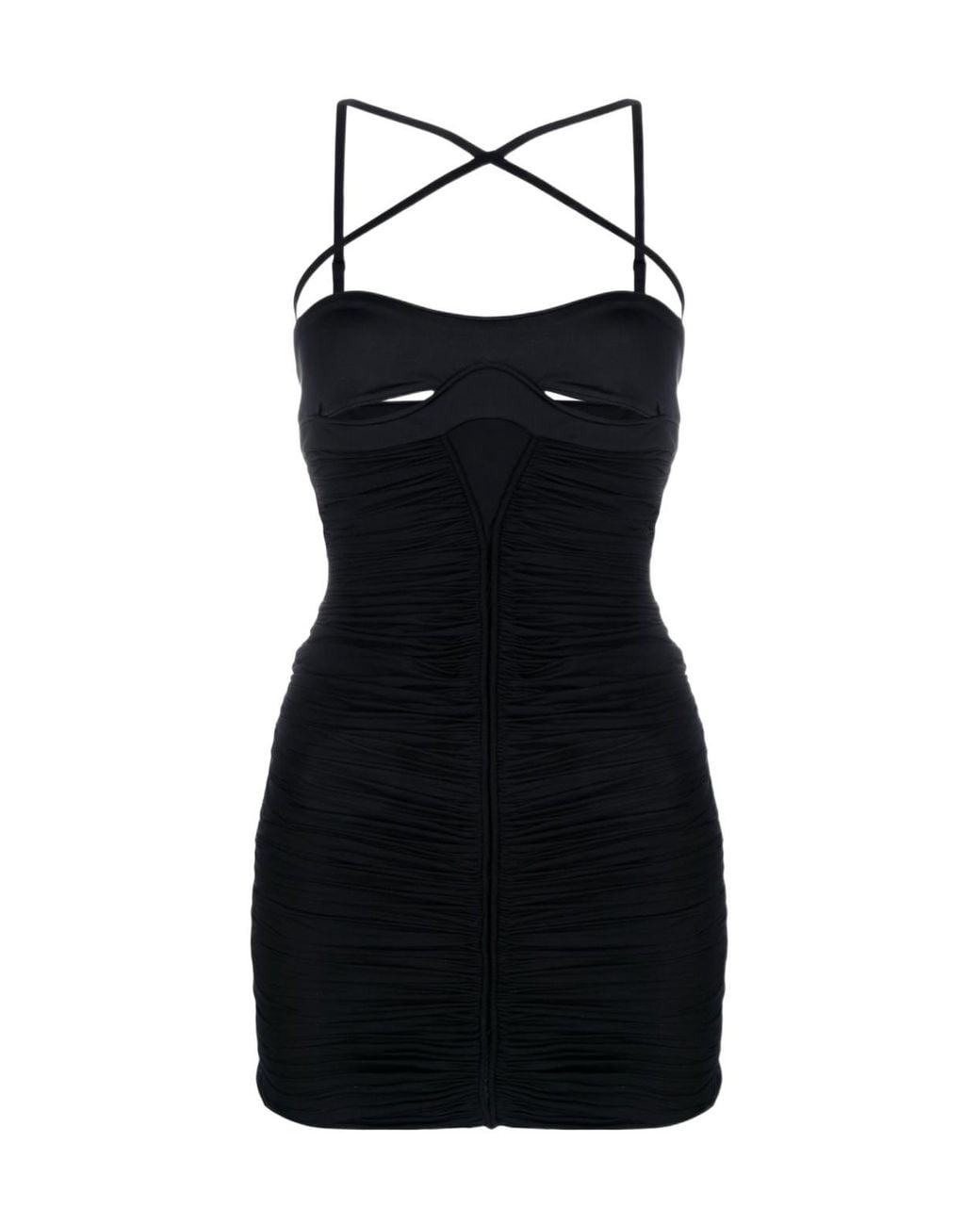 Mugler Black Cut-Out Detail Ruched Minidress