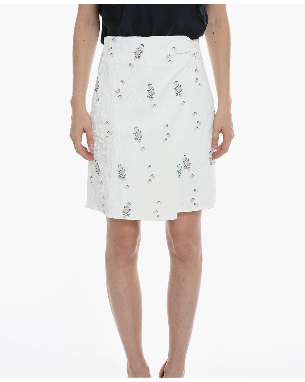 Samsøe & Samsøe White Floral-Embroidered Mini Skirt
