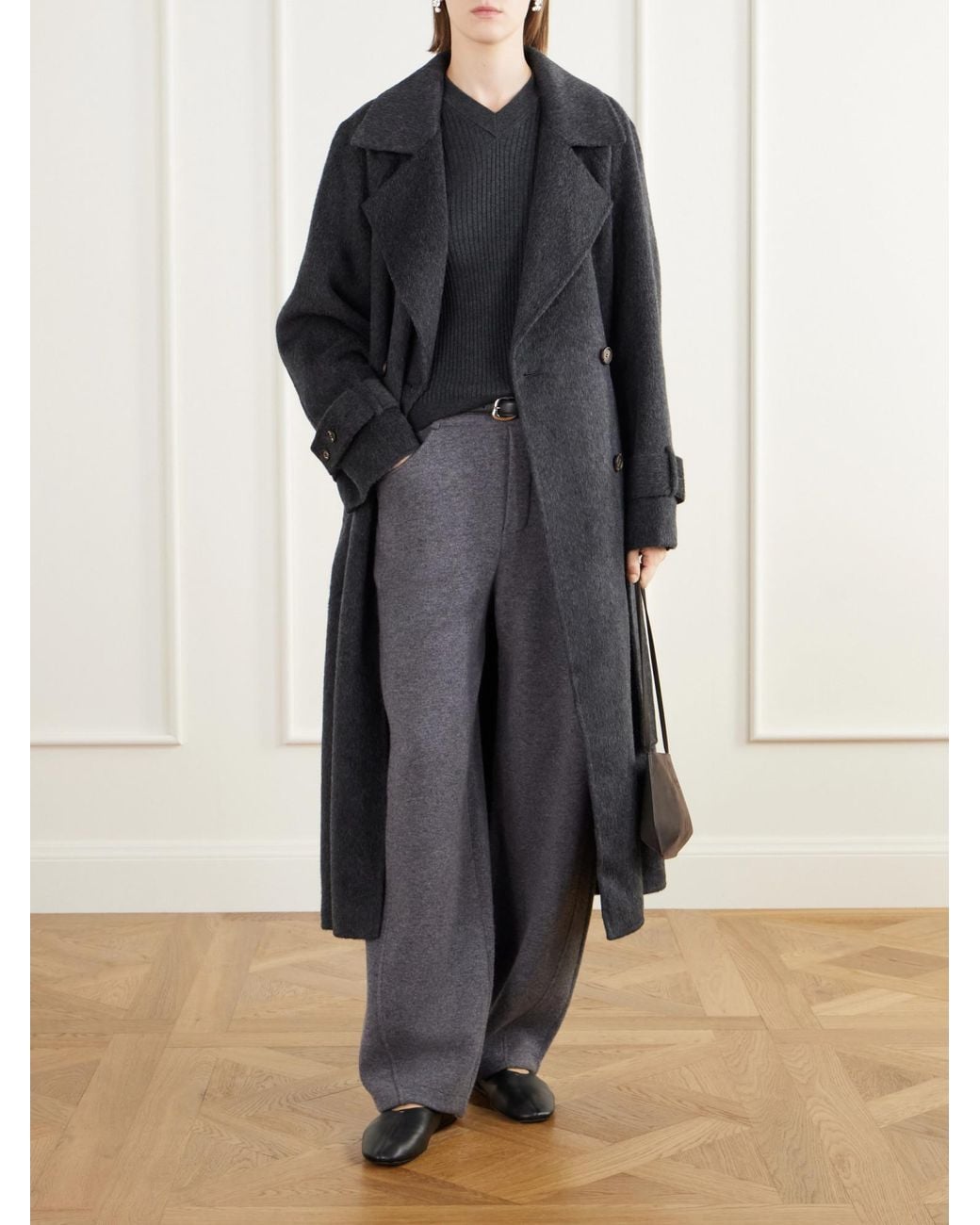 Lisa Yang Gray Cashmere Knitted Barrel-Leg Pants