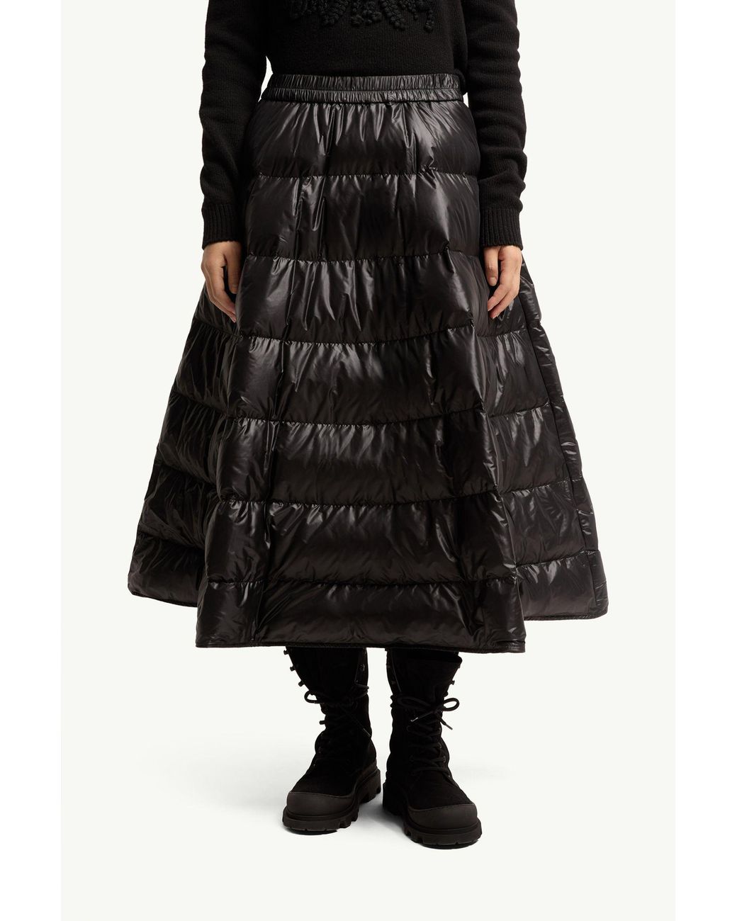 Moncler Black A-Line Down Midi Skirt