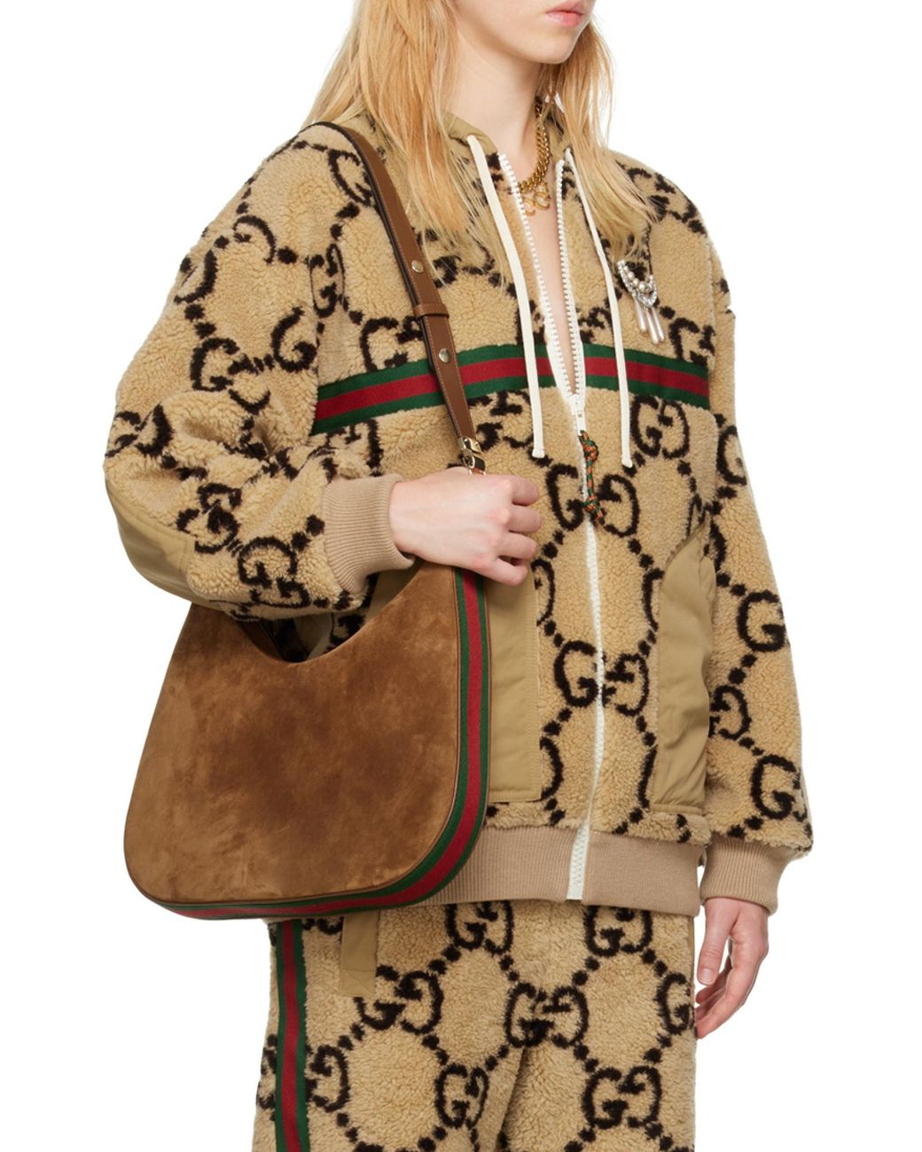 Gucci Natural Neutral Maxi Gg Wool Jersey Hoodie
