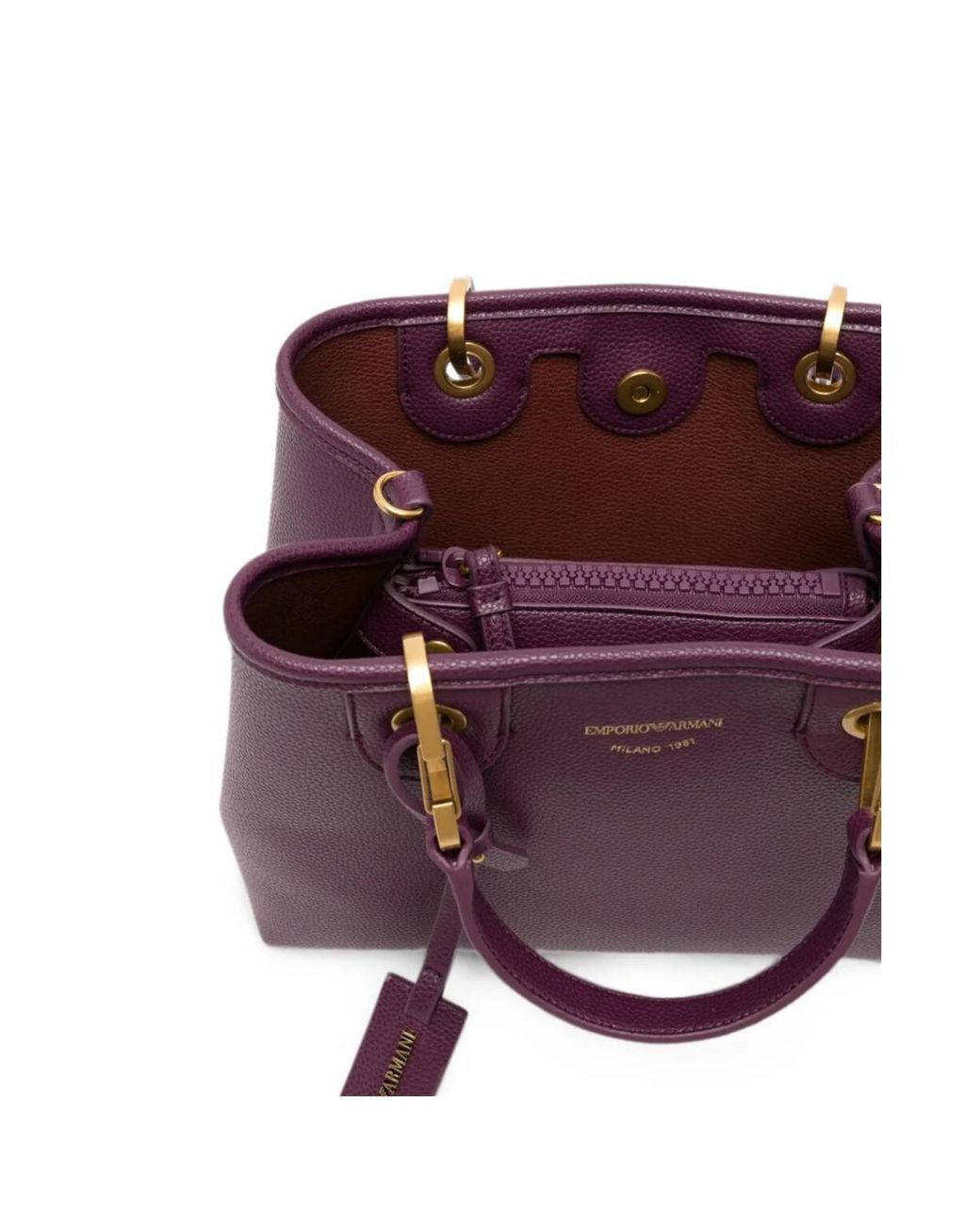 Emporio Armani Purple Myea Logo-Print Pebbled Tote Bag