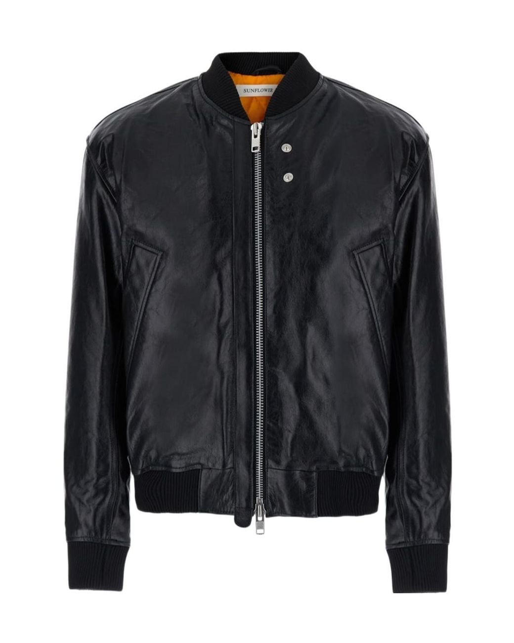sunflower Black Zip-Up Leather Bomber Jacket for men