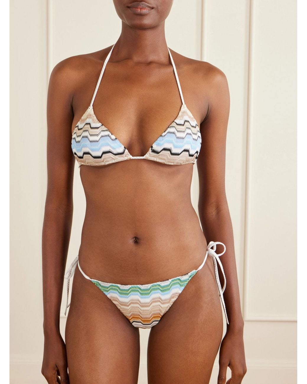 Missoni White Mare Striped Metallic Crochet-Knit Triangle Bikini