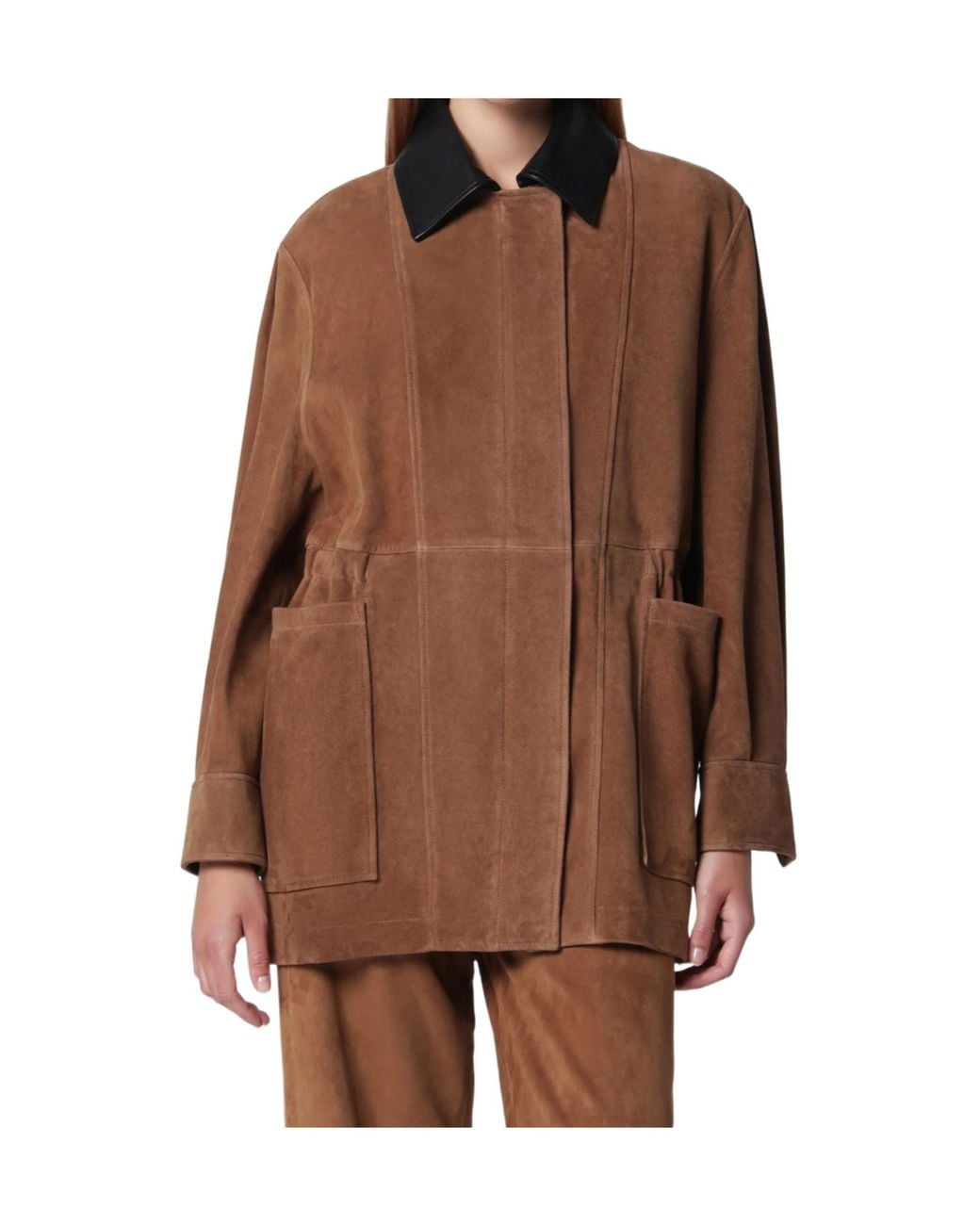 Nour Hammour Brown Long-Sleeved Leather Jacket