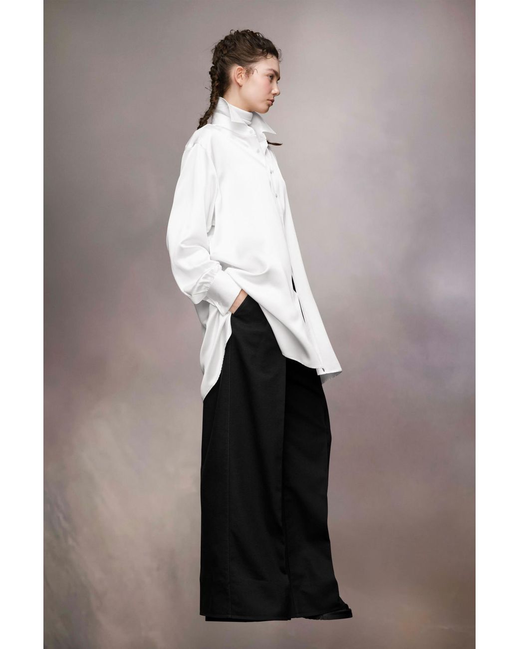 Maison Margiela White Long-Sleeved Buttoned Satin Shirt