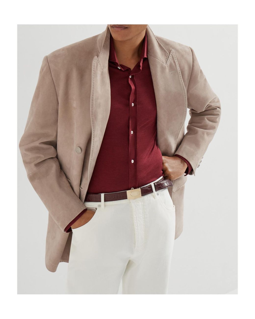 Brunello Cucinelli Brown Country Suede One-And-A-Half Breasted Blazer With Metal Buttons for men