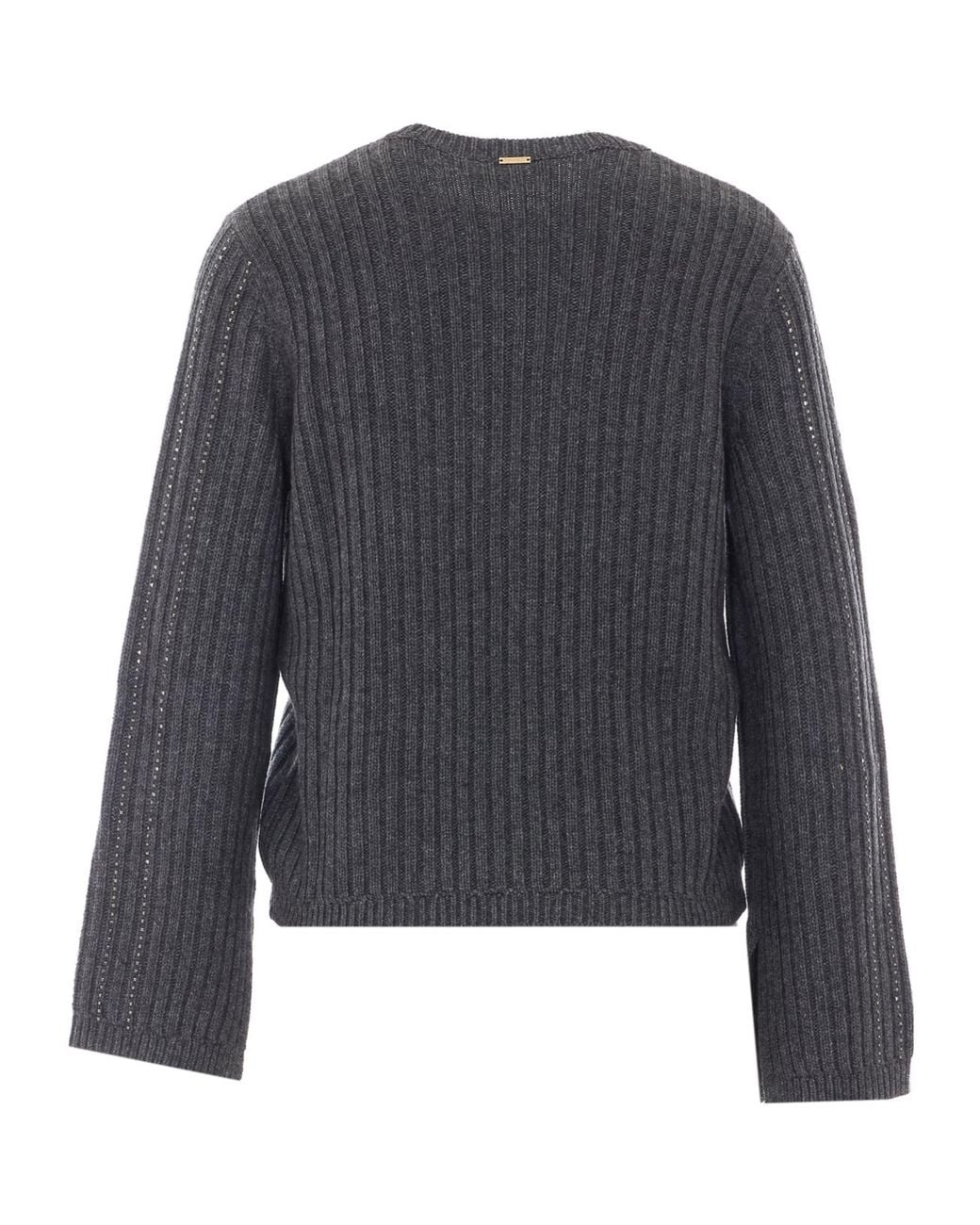 Twinset Gray Strass Ribbed Knitted Sweater
