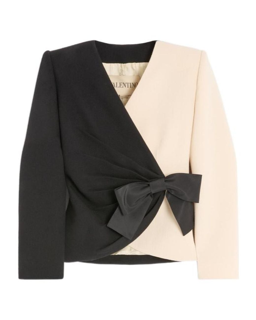 Valentino Black Wool Crepe Jacket With Contrasting Bow
