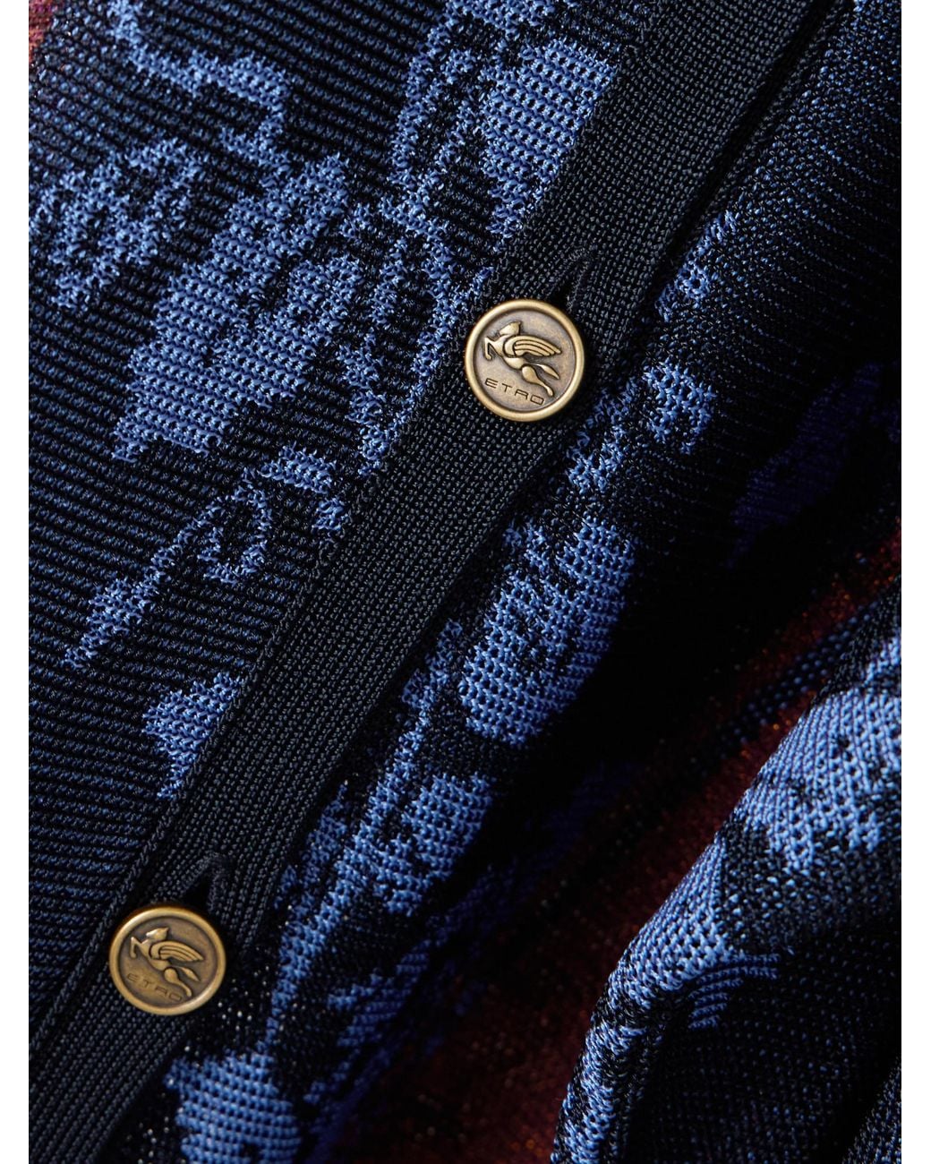 Etro Blue Floral Jacquard-Knit Midi Shirt Dress