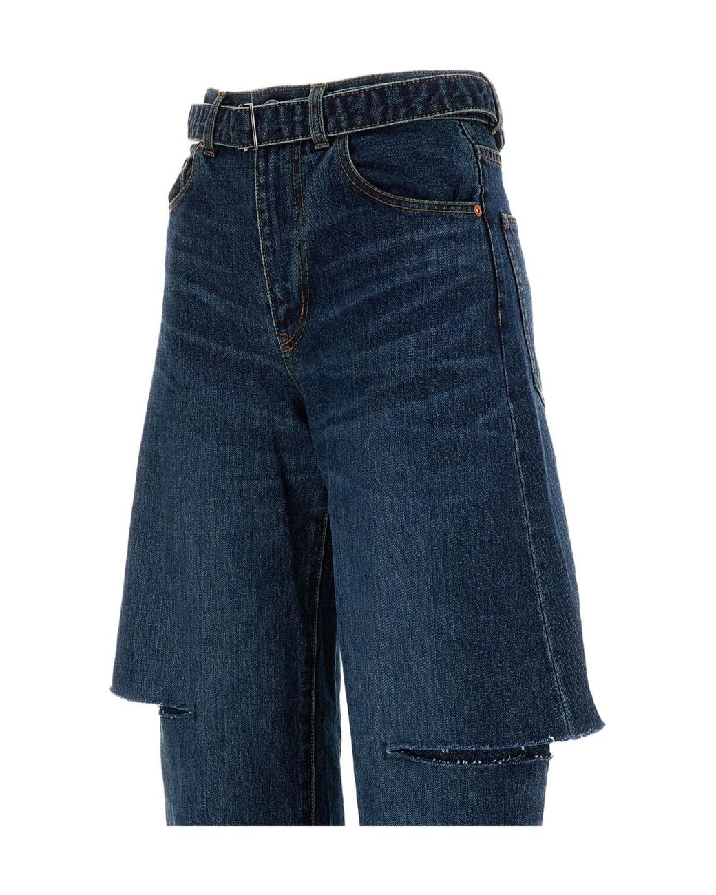 Sacai Blue Belted Layered Jeans