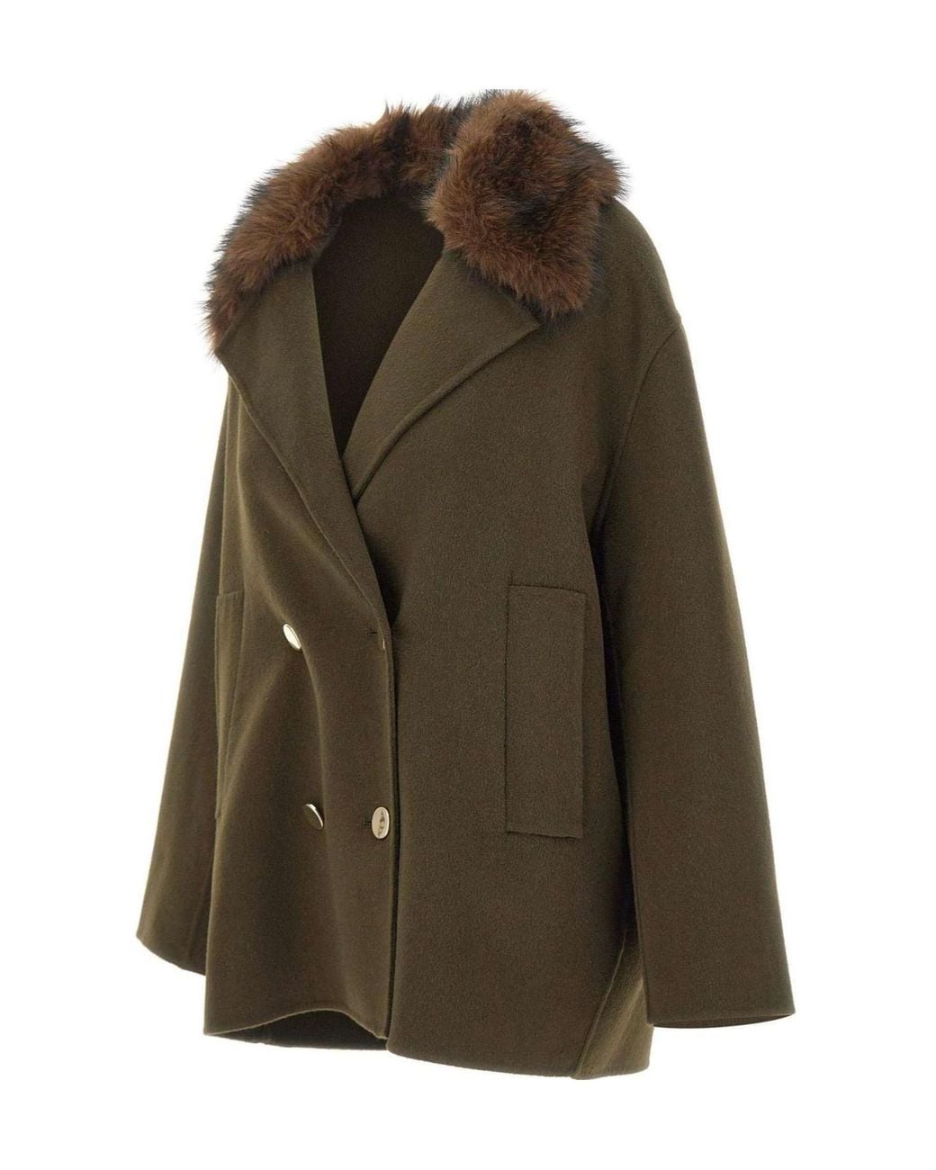 Kaos Green Double-Breasted Faux Fur Collar Jacket