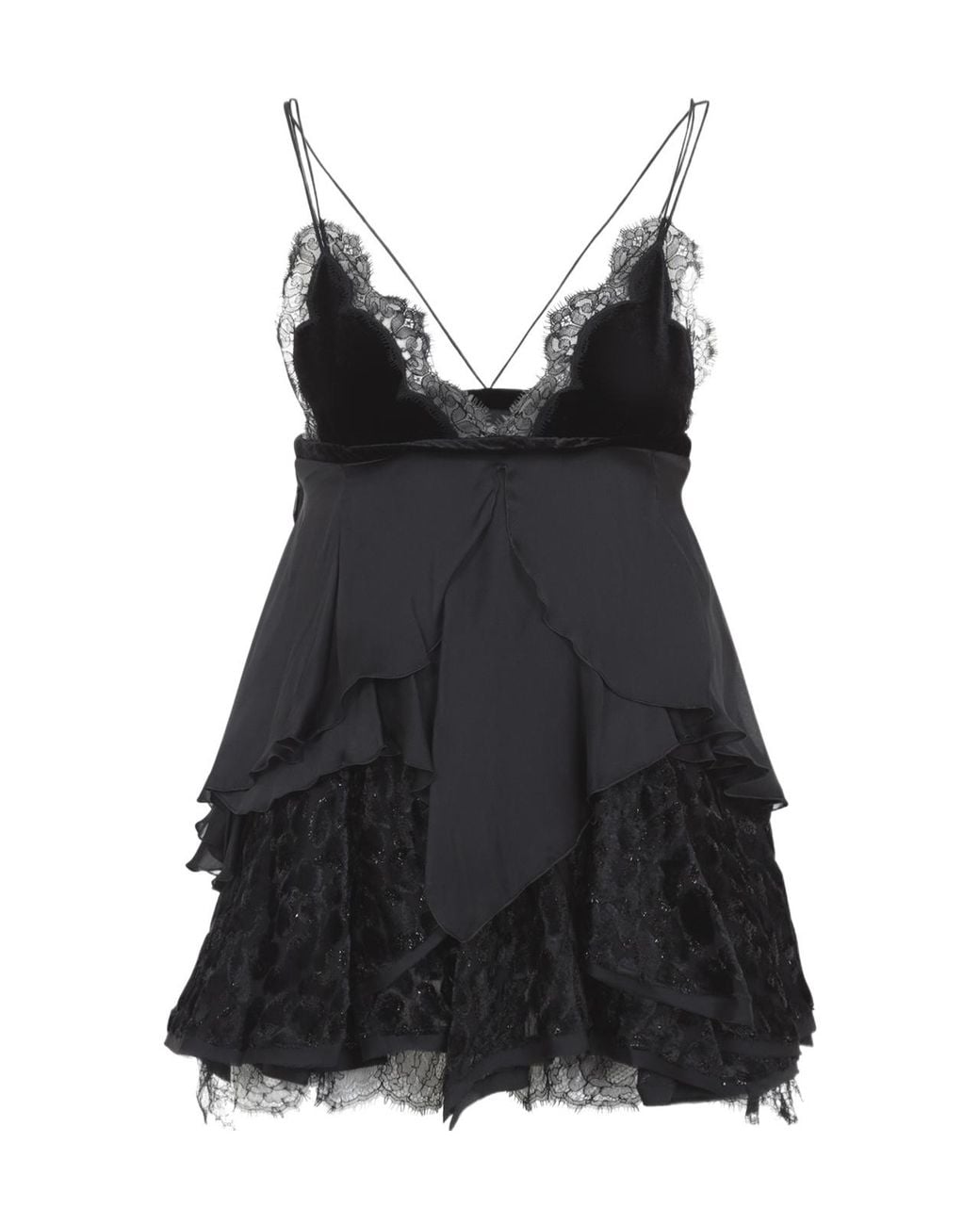Roberto Cavalli Black Lace Trim Tiered Mini Dress