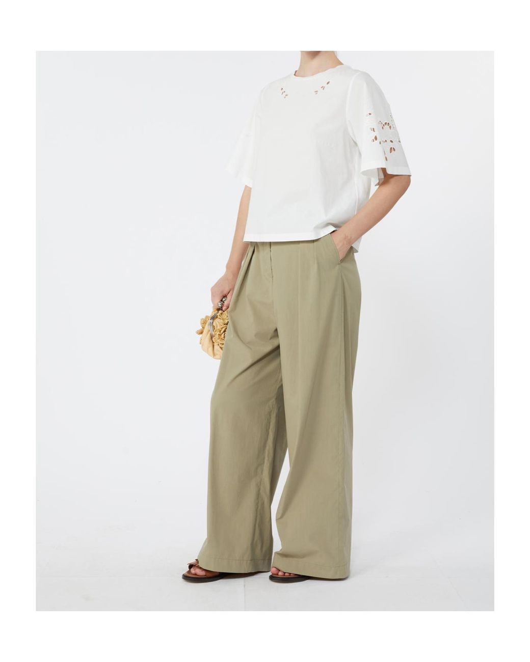 Weekend by Maxmara Natural Benda Pleated Wide-Leg Pants