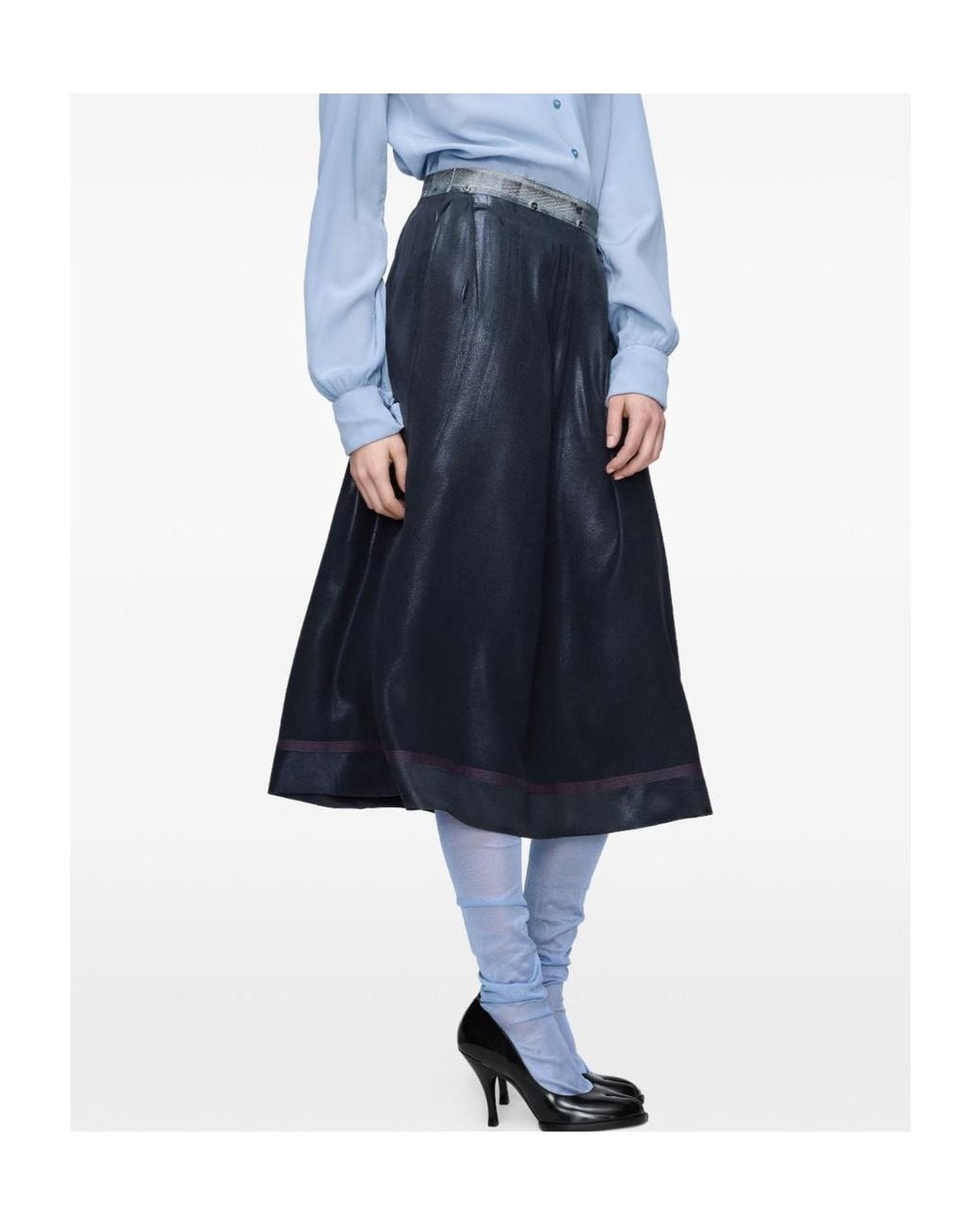 Maison Margiela Blue Foil Treated Midi Skirt