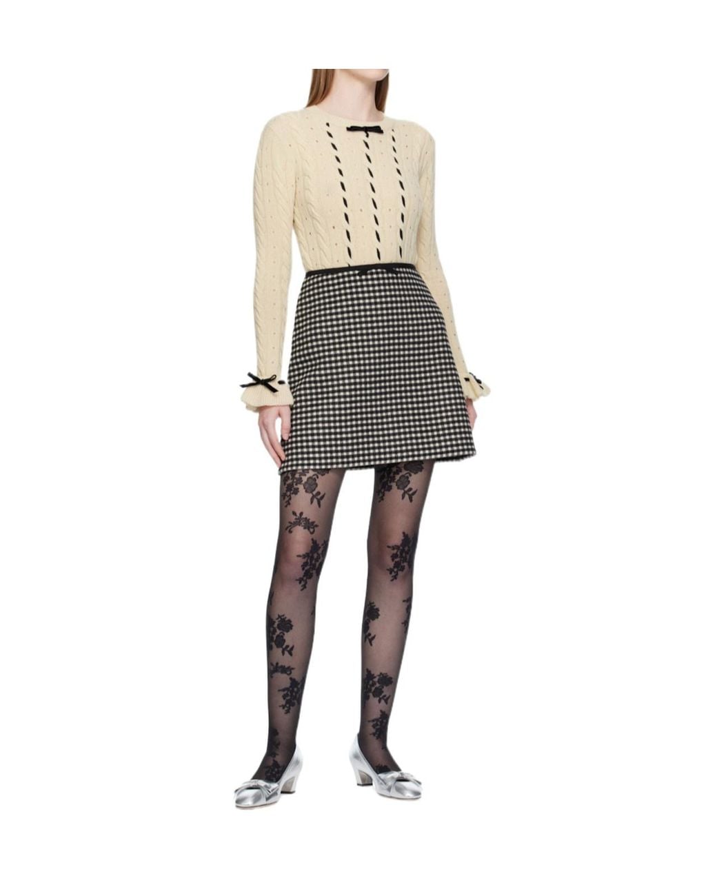 Valentino Black Gingham Bow Detailed Mini Skirt