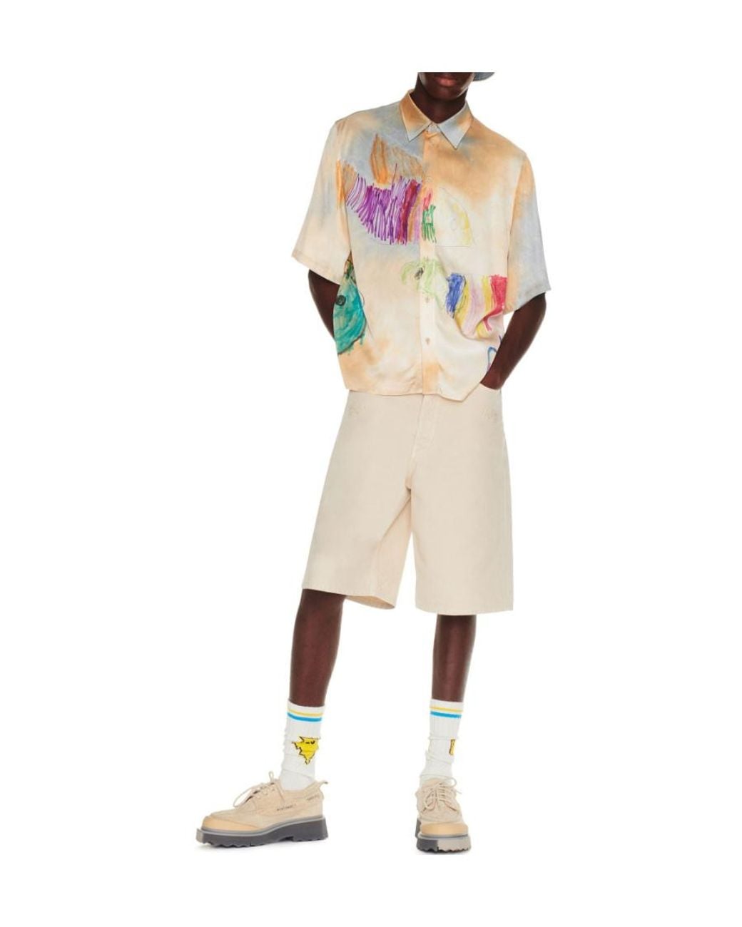 Off-White c/o Virgil Abloh Natural Logo Embroidered Button Detailed Shorts for men