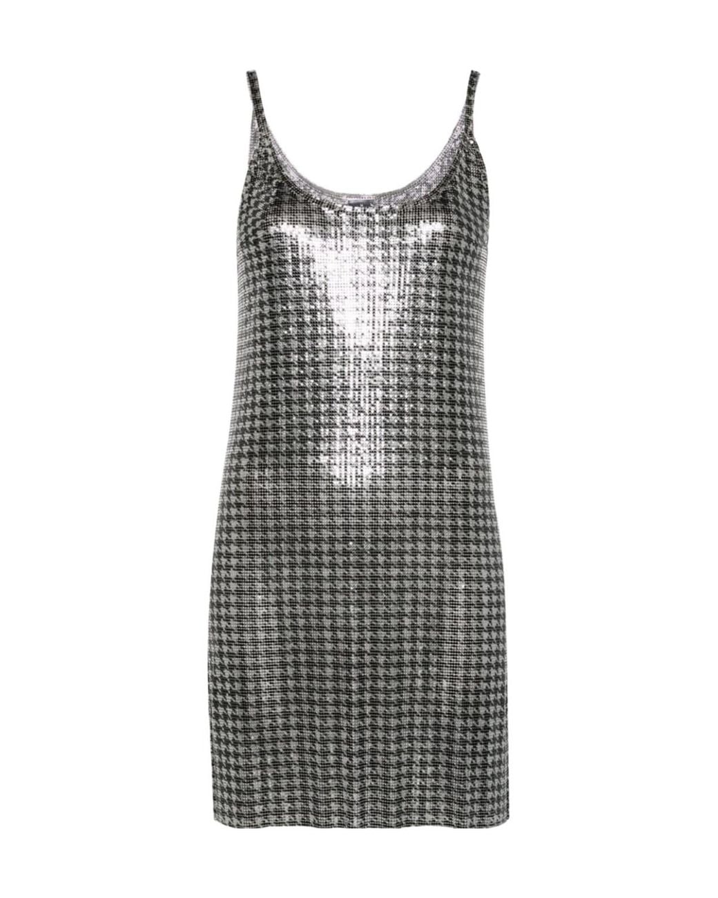 Rabanne Gray Houndstooth Printed Sleeveless Mini Dress
