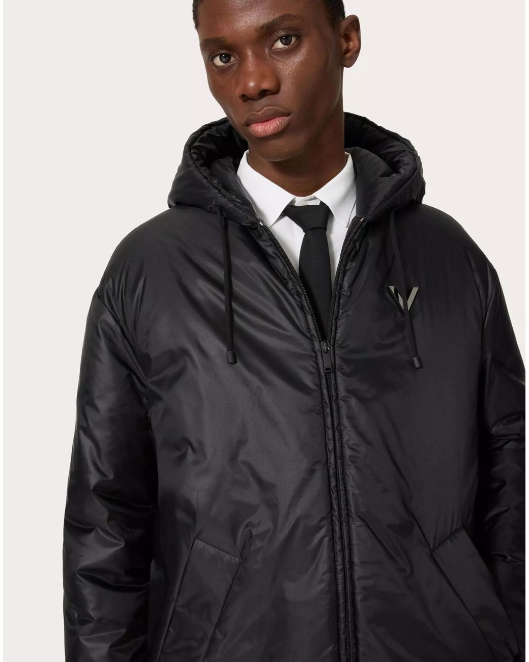 Valentino Black Zip-Up Drawstring Padded Coat for men