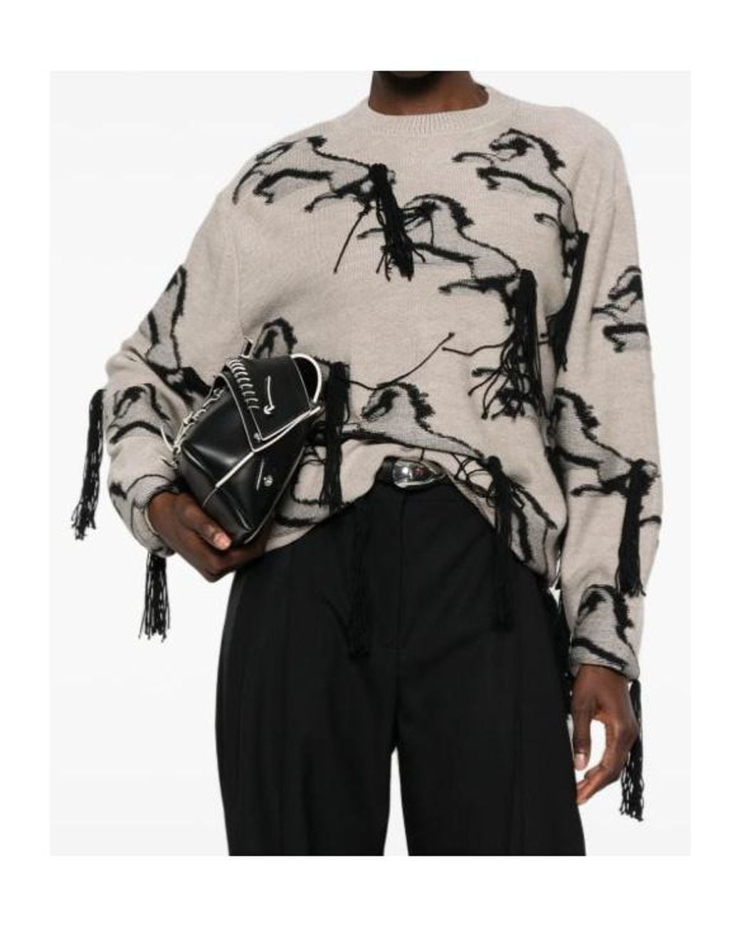 Stella McCartney Natural Horse-Pattern Fringed Sweater