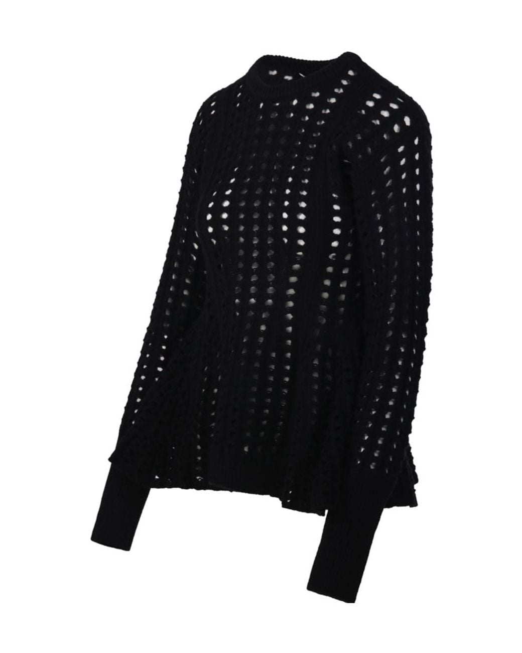 Nude Black Open-Knit Peplum-Hem Sweater