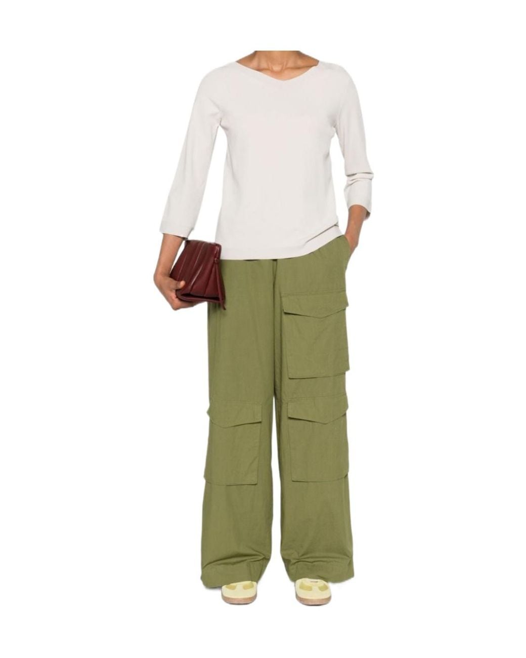 D.exterior Green V-Neck Long Sleeve Top